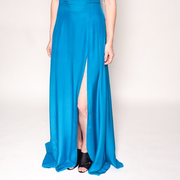 AMANDA UPRICHARD Channing Blue Silk Slip Gown NWT - Picture 7 of 7